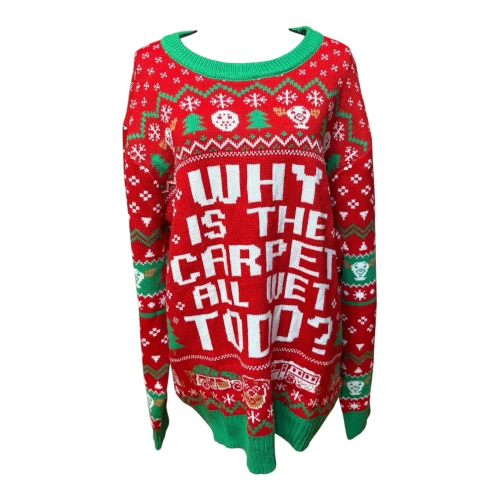 Oh My Sweater “Why is The Carpet All Wet Todd" Ugly Christmas Sweater - Picture 7 of 7
